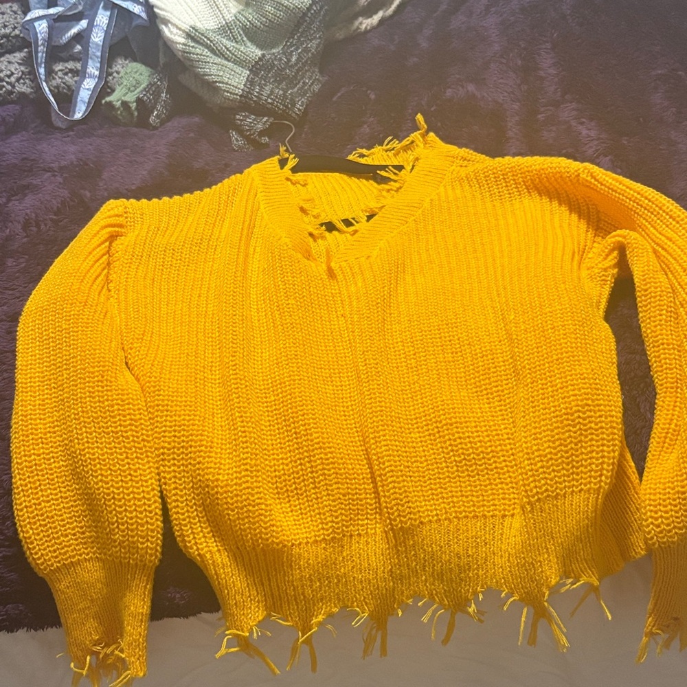 Bright Yellow sweater XL fits more like a large fringe super cute